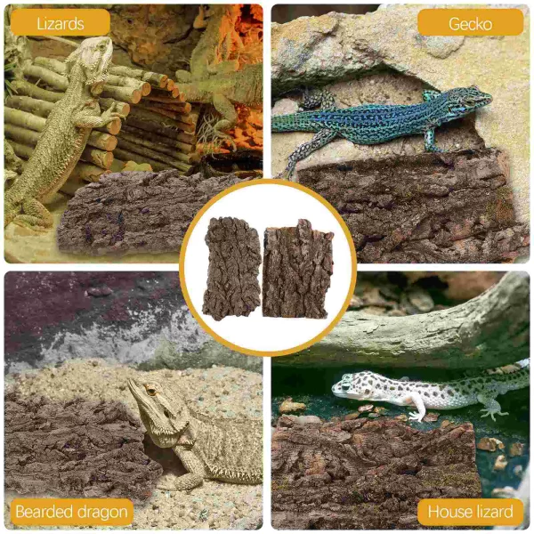 Close-up of reptile bark decor, showing textured surface