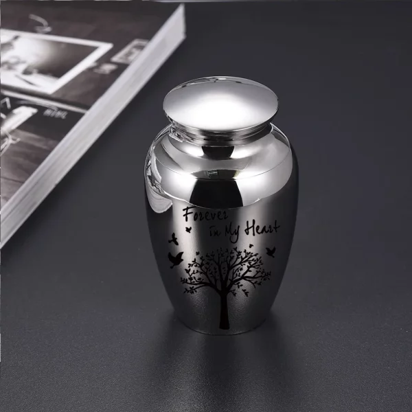 Small urn displayed on a mantelpiece for remembrance