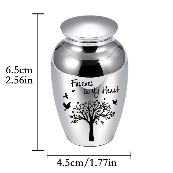 Side profile of a compact memorial urn for ashes