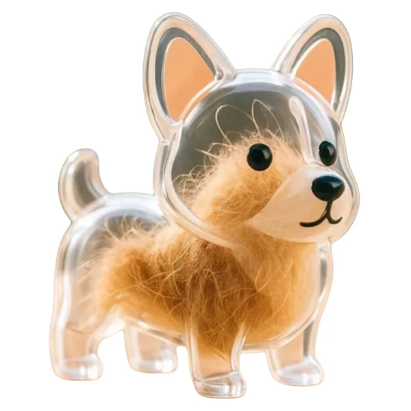 Hand holding the dog hair collector keychain, showcasing its size