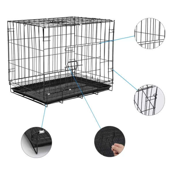 Dog crate with removable plastic tray for easy cleaning