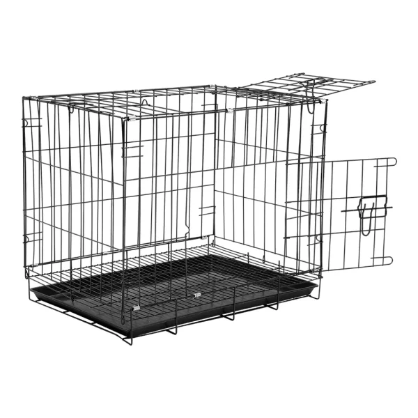 Side view of the black wire dog crate, 50cm width
