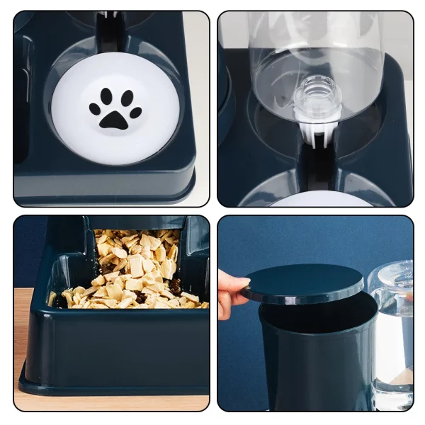 The automatic cat feeder and water dispenser set placed in a home environment
