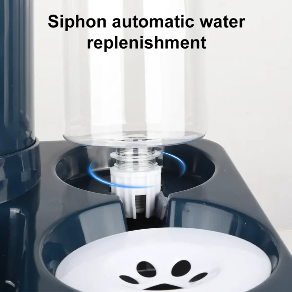 Pet drinking from the water dispenser feature of the feeder