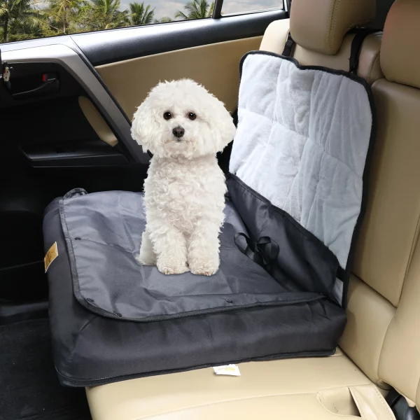 Close-up of the waterproof material on a dog car seat