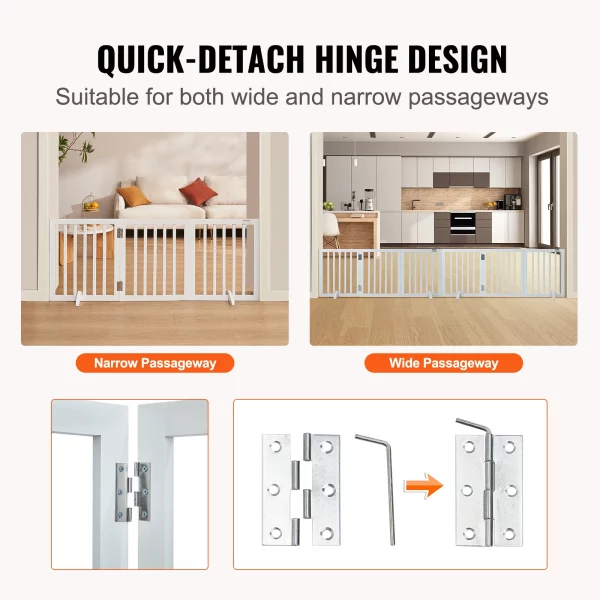 Folded 3-panel freestanding dog gate, showing its compact storage design.