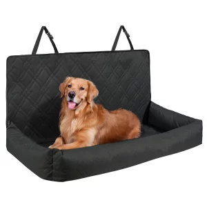 Dog car booster seat, front view, plush interior