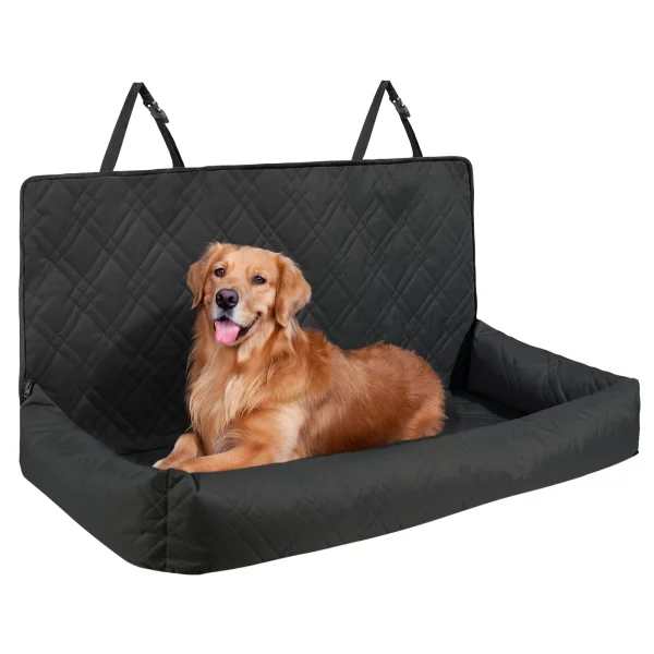 Dog car booster seat, front view, plush interior