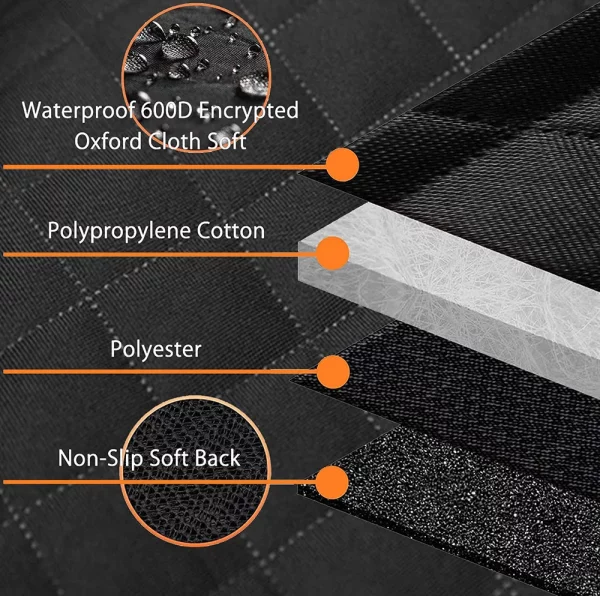 Side view of the dog car seat cover, illustrating door flap protection.