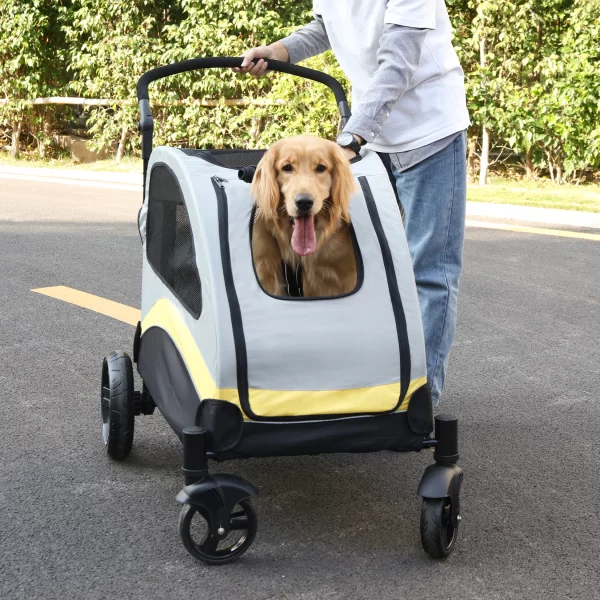 Folded dog stroller, compact for easy storage and transport
