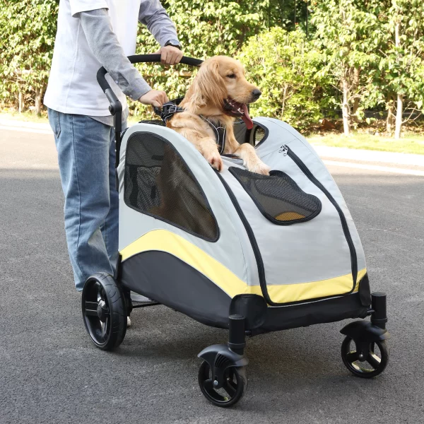 Interior of pet stroller, breathable mesh window for visibility