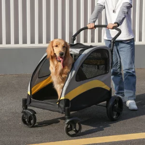Portable dog stroller, front view, spacious cabin