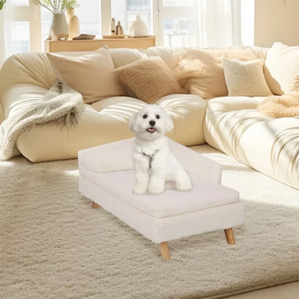Elevated pet bed, side profile showing L-shape backrest