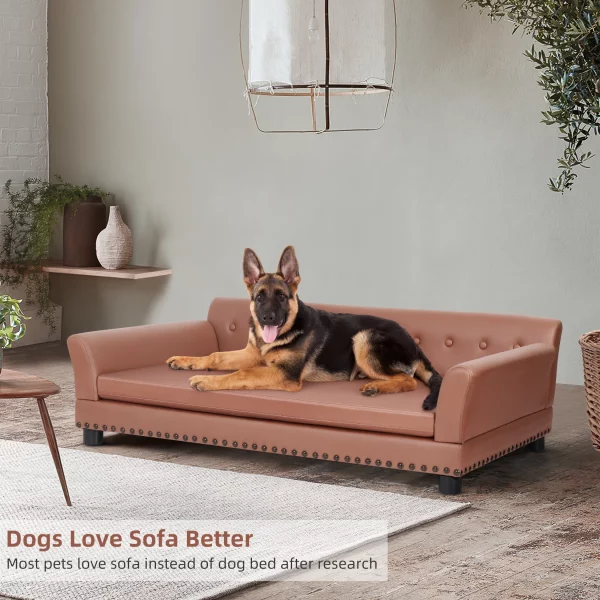 Detail of the sturdy rubber wood legs of the pet bed