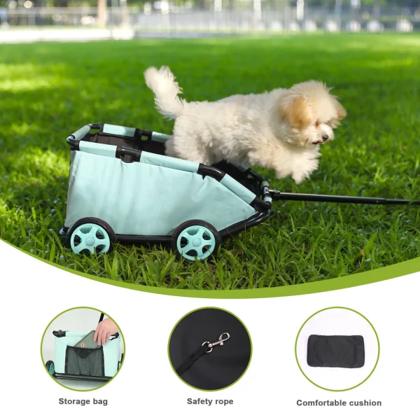 Small pet stroller, close-up of rotating front wheel