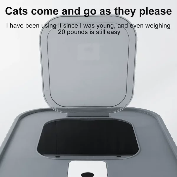 Enclosed cat toilet, side profile showing spacious interior
