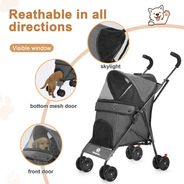 Interior view of the pet stroller compartment, highlighting comfort and space