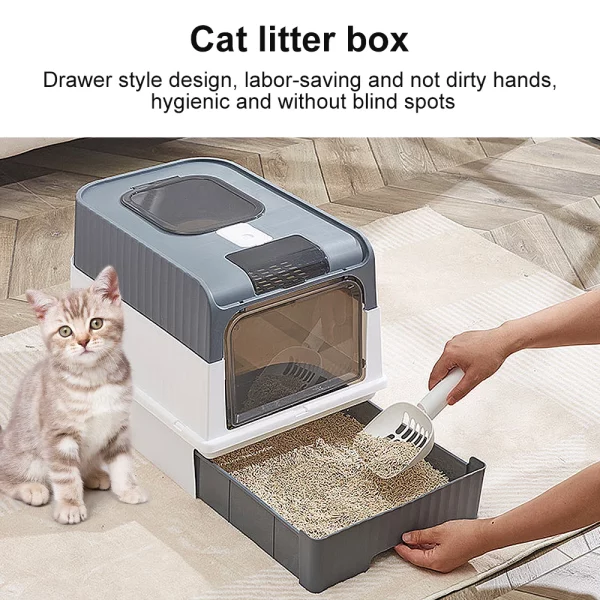 Top view of the cat litter box showing the entrance opening and lid