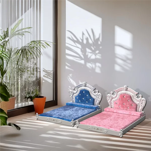 Elegant European-style pet bed with a detailed headboard