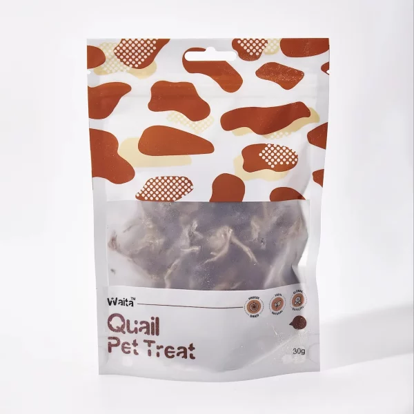 Freeze-dried quail treats served in a pet food bowl