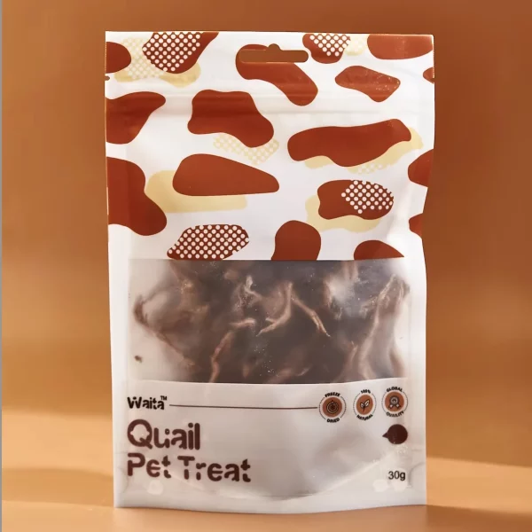 Close-up of freeze-dried quail pieces for pets