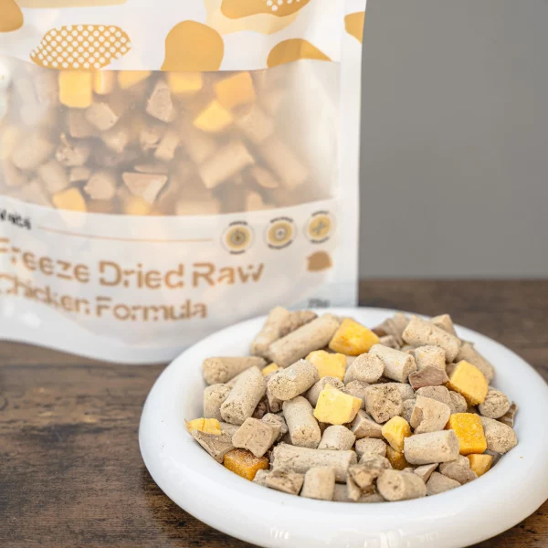 Pet enjoying freeze-dried chicken treats