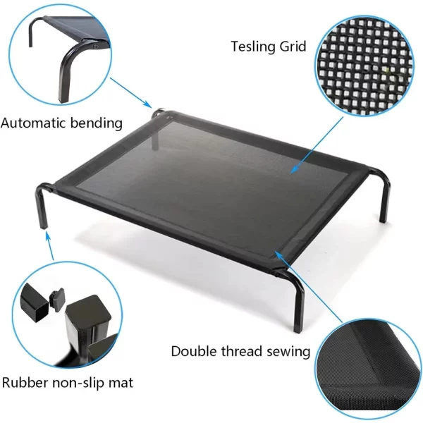 Close-up of the durable, breathable mesh fabric of the elevated dog bed.