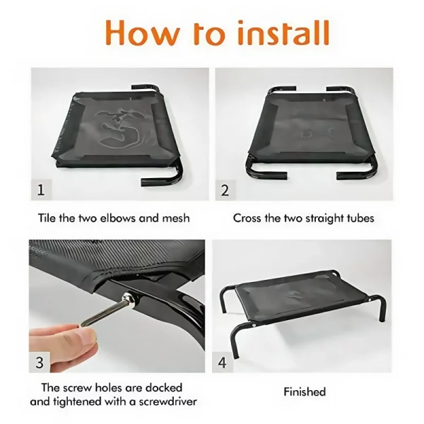 Detailed view of the non-slip feet on the elevated dog bed frame.