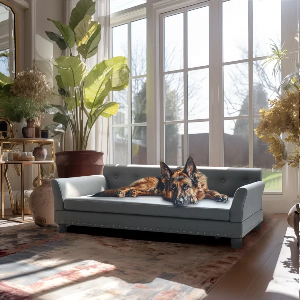 Dog resting comfortably on the elevated dog sofa bed