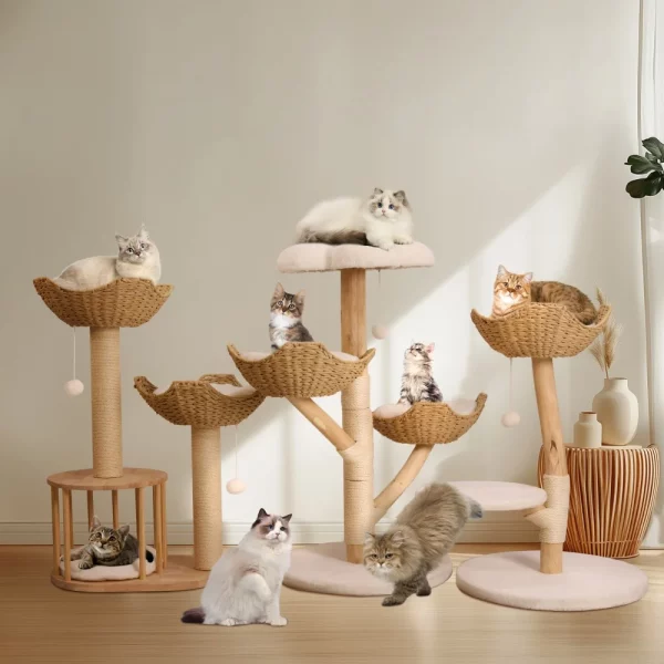 Large cat tree with multiple levels and scratching posts