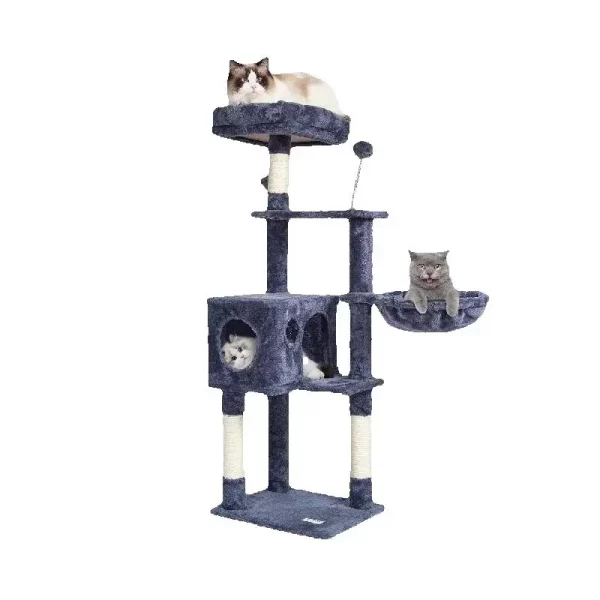 Dark grey multi-level indoor cat tree, front view