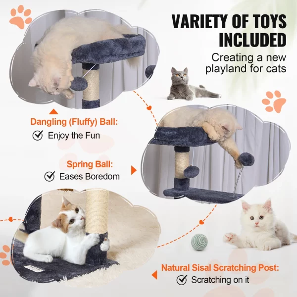 Interior view of the cat condo on a multi-level cat tree