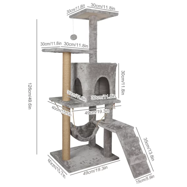 126cm Cat Climbing Frame Cat Tower Multi-Level Cat Trees Cats Condo with Scratching Post, Perches, Cave, Fun ball,