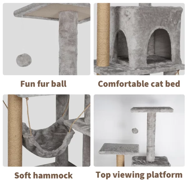 Close-up of the hammock and perch on the cat tower.