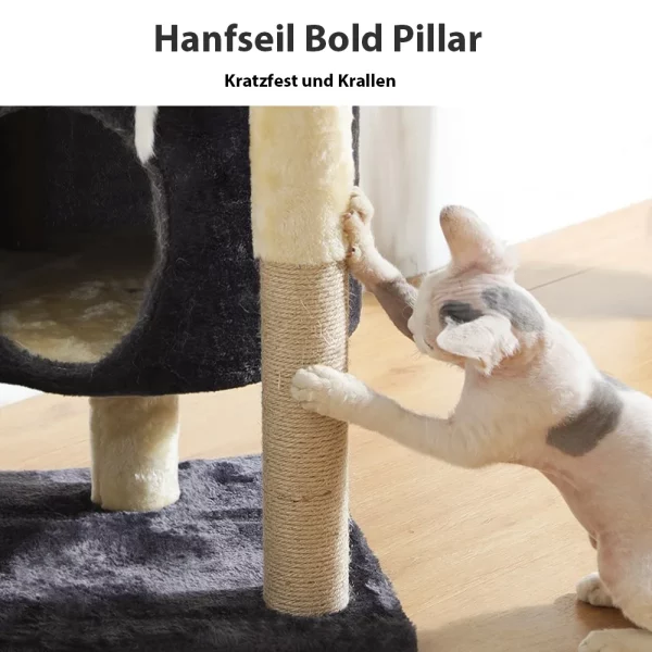 Close-up of the jute rope scratching post on the cat tower