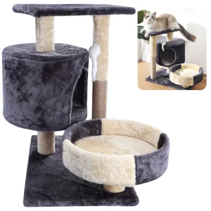 Cat climbing frame with padded perches and scratching post