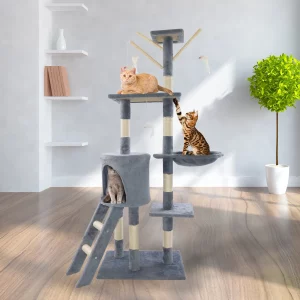 Cat Tree Scratching Post - Stable Kitten Activity Centre & Pet Toy Scratcher, Tall Cat Furniture Climbing Tower,