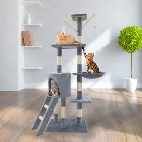 Cat Tree Scratching Post - Stable Kitten Activity Centre & Pet Toy Scratcher, Tall Cat Furniture Climbing Tower,