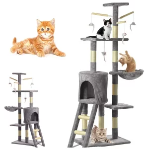 BRIEFNESS Multi-storey cat tree tower with scratch post climbing, plush cave and sleeping area, indoor/outdoor activity