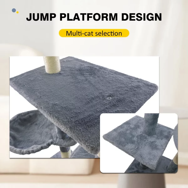 View of the top platform of a multi-level cat tree