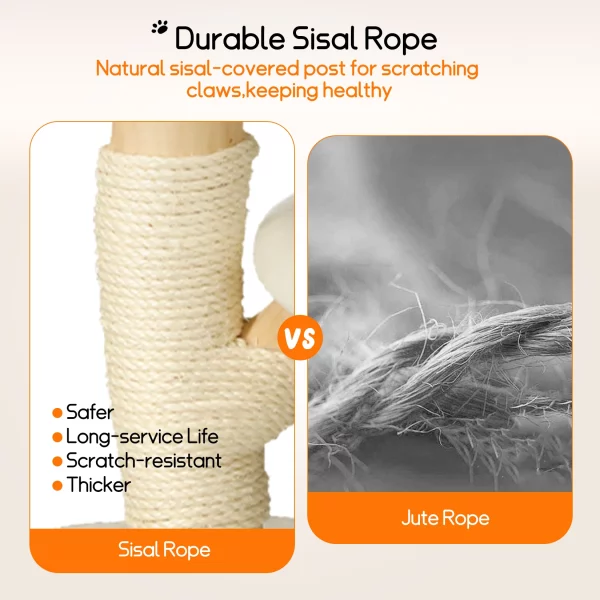 Detail of the sisal rope scratching post on the cat tree.