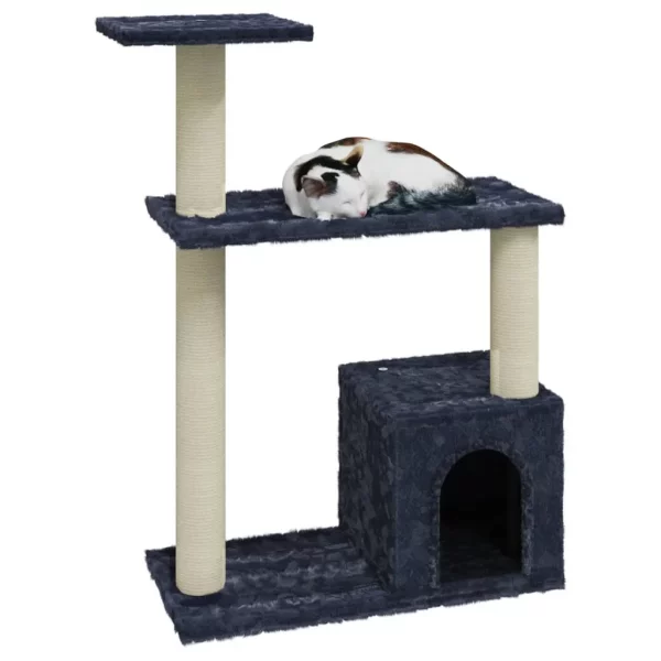 Side view of the dark grey cat tree, showcasing its compact design.