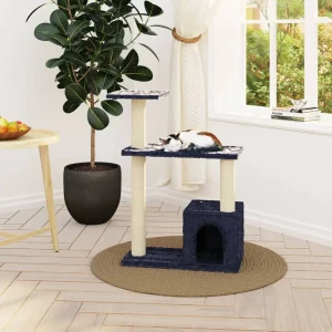 Cat tree with sisal scratching posts, dark grey, 70cm height, showing overall structure.
