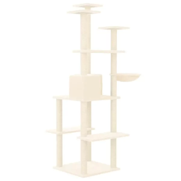Side profile of the 167cm cream cat tree, highlighting its height.