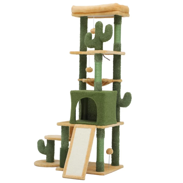 Close-up of the self-grooming brush on the cactus cat tree