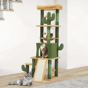 YITAHOME 153cm Cactus Cat Tree - Self - Grooming Brush, Indoor Cat Climber with Condo & Perch (Sisal Scratching,