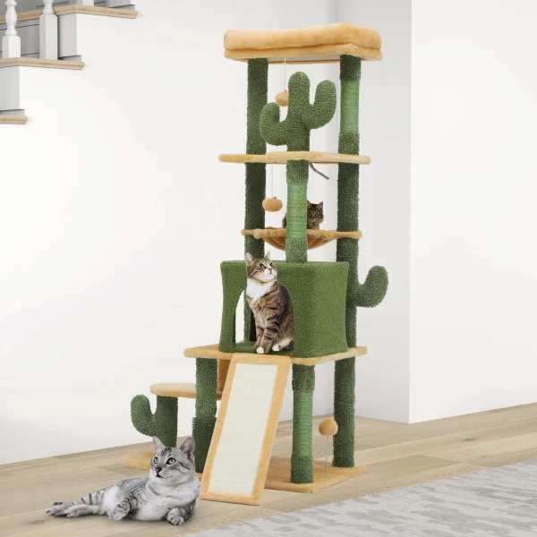 YITAHOME 153cm Cactus Cat Tree - Self - Grooming Brush, Indoor Cat Climber with Condo & Perch (Sisal Scratching,