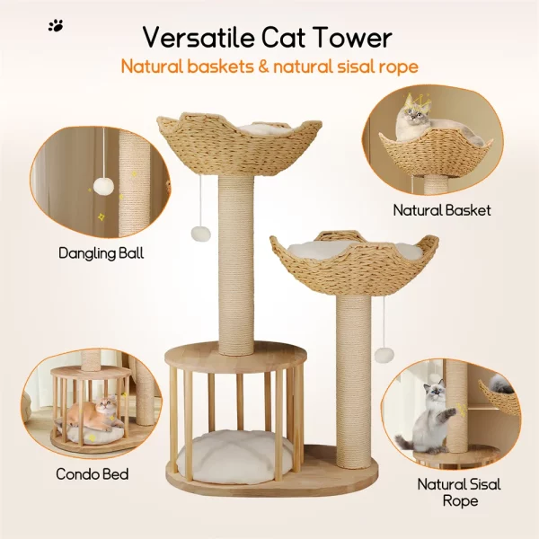 Base stability of the 3-tier cat tree shown from a low angle
