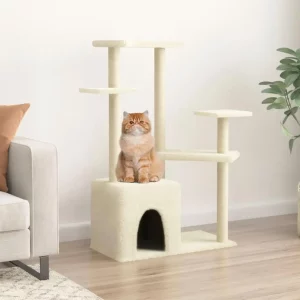 107.5 cm Cat Tree with Sisal Scratching Posts - Cream Color for Cats, UNITED KINGDOM