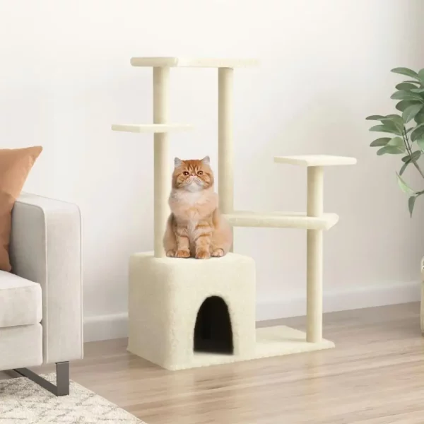 107.5 cm Cat Tree with Sisal Scratching Posts - Cream Color for Cats, UNITED KINGDOM